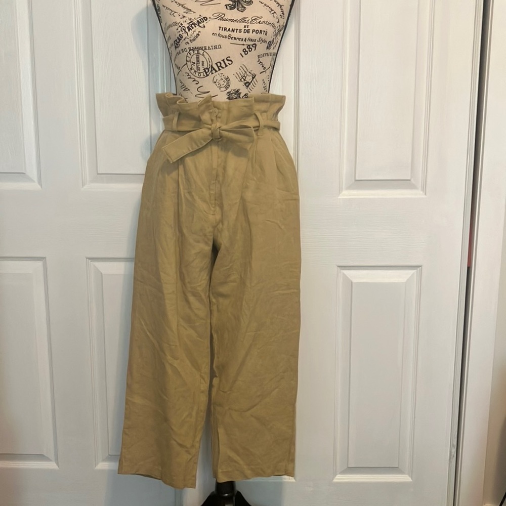 OAK+FORT cotton and linen wide leg paperbag trousers